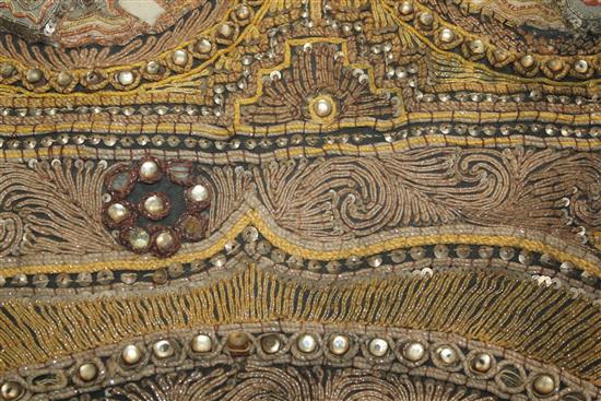 An early 20th century rectangular Thai wall hanging, 7ft 11in. x 4ft 7in.